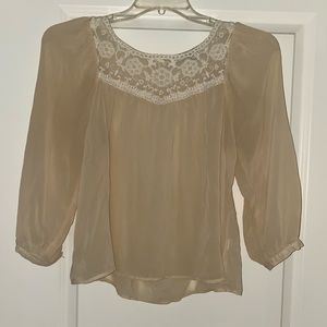 Forever 21 sheer lace embroidered cream blouse top